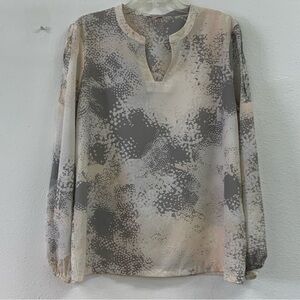 Juicy Couture Gray and Cream Relaxed Blouse with Mandarin Collar